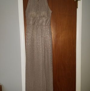 Metallic keyhole A line halter dress